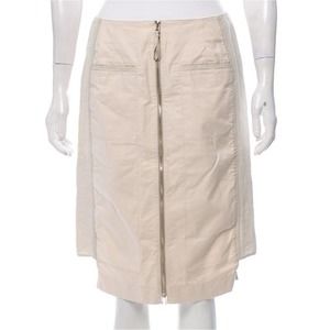 LAFAYETTE 148 Pencil Skirt Knee-Length Cream Tweed Sides Sz 2 Two Way Zip Front